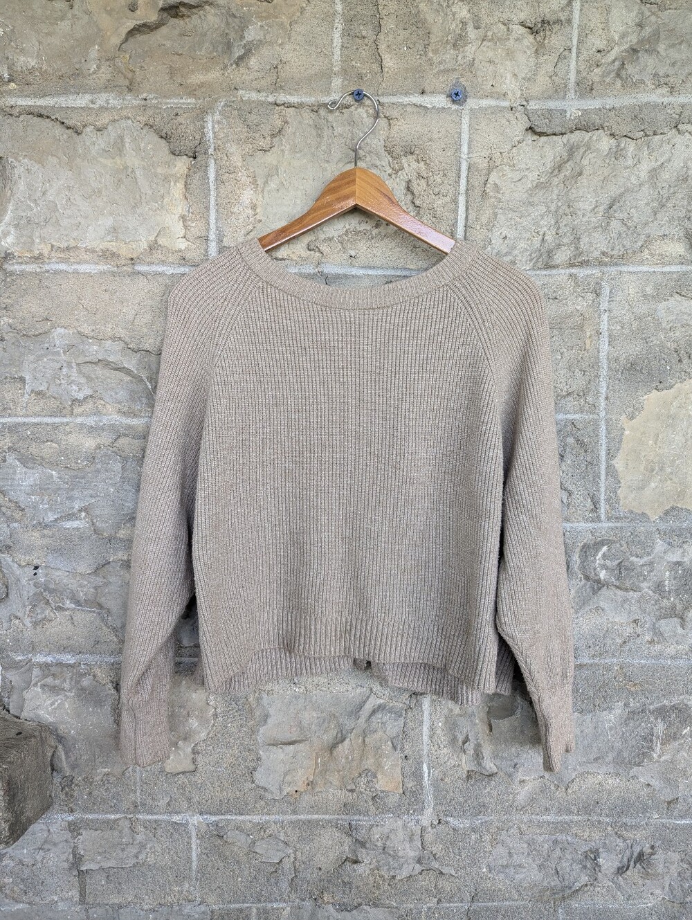 Zara Knit Zipper Back Sweater Beige/Gray Women's Small